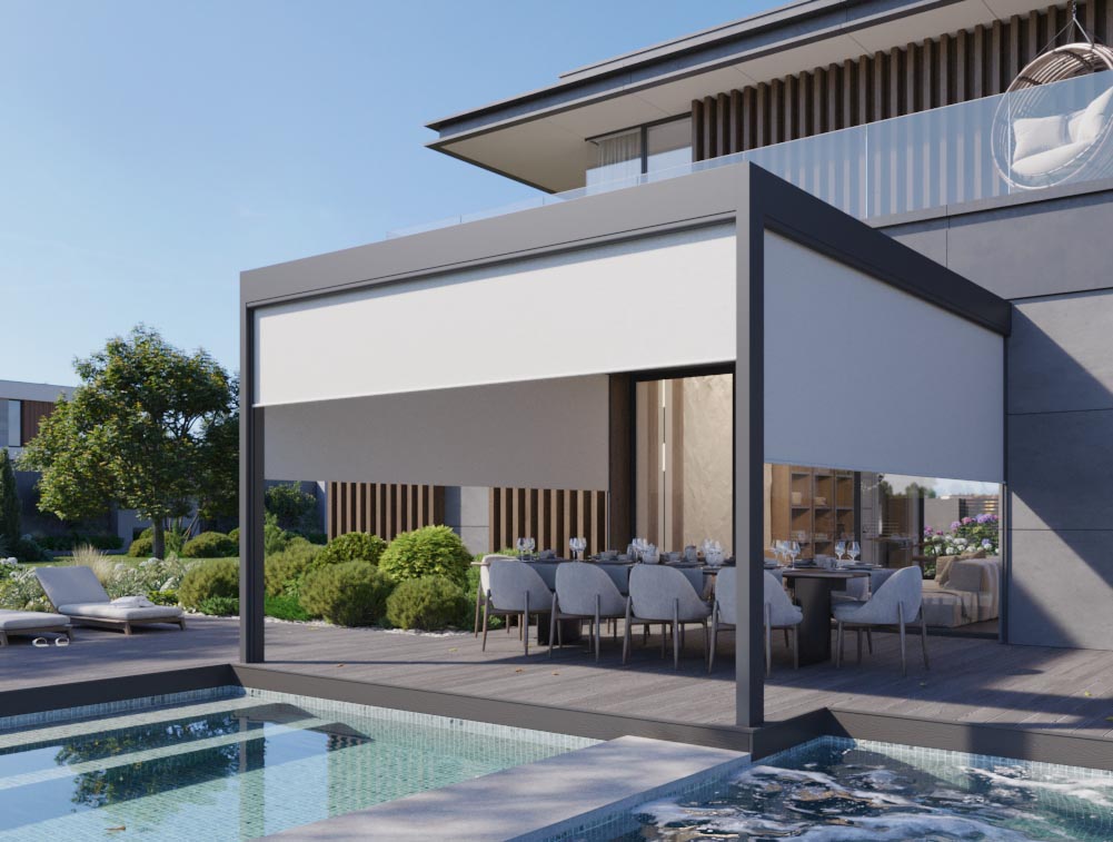AirCube Open Pergola – Lamellendach Wandmontage